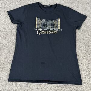 Grace Land Shirt Mens Medium Black Home Of Elvis Presley Glitter Music Casual